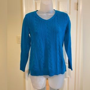 Talbots - Woman’s teal color cable pattern v-neck light sweater, Size: MP